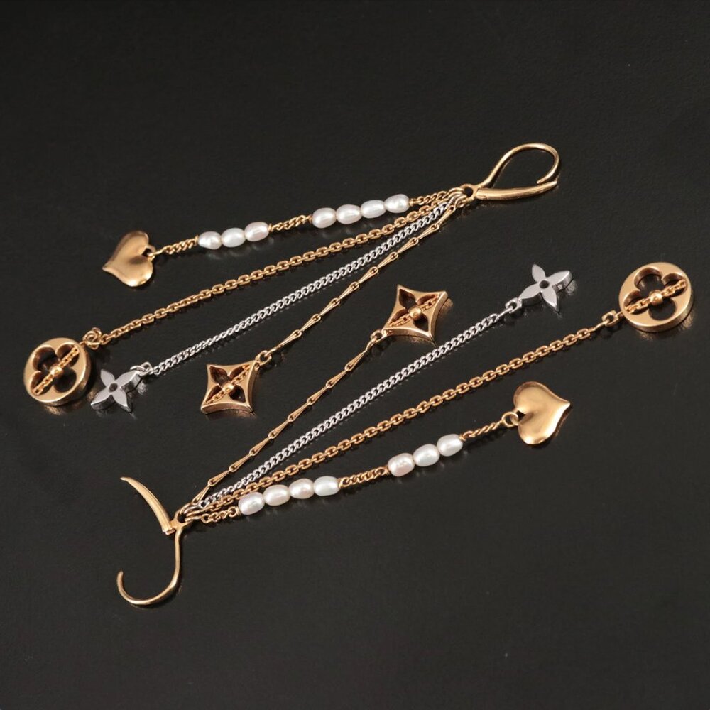 Louis Vuitton Pandantif Dreille 18K Monogram Pearl Dangle Earrings - Picture 3 of 8